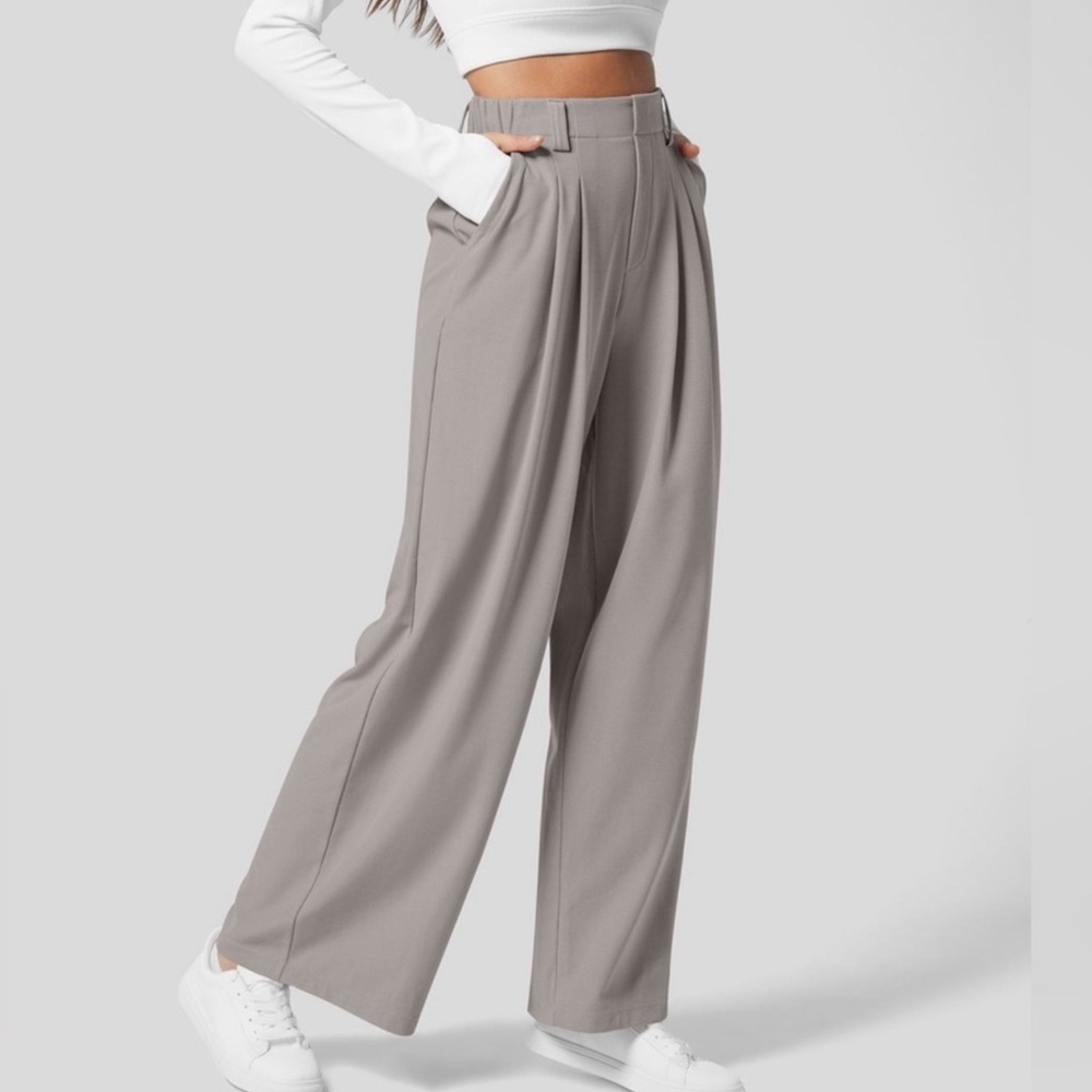 Halara High Waisted Plicated Side Pocket Wide Leg Waffle Work Pants